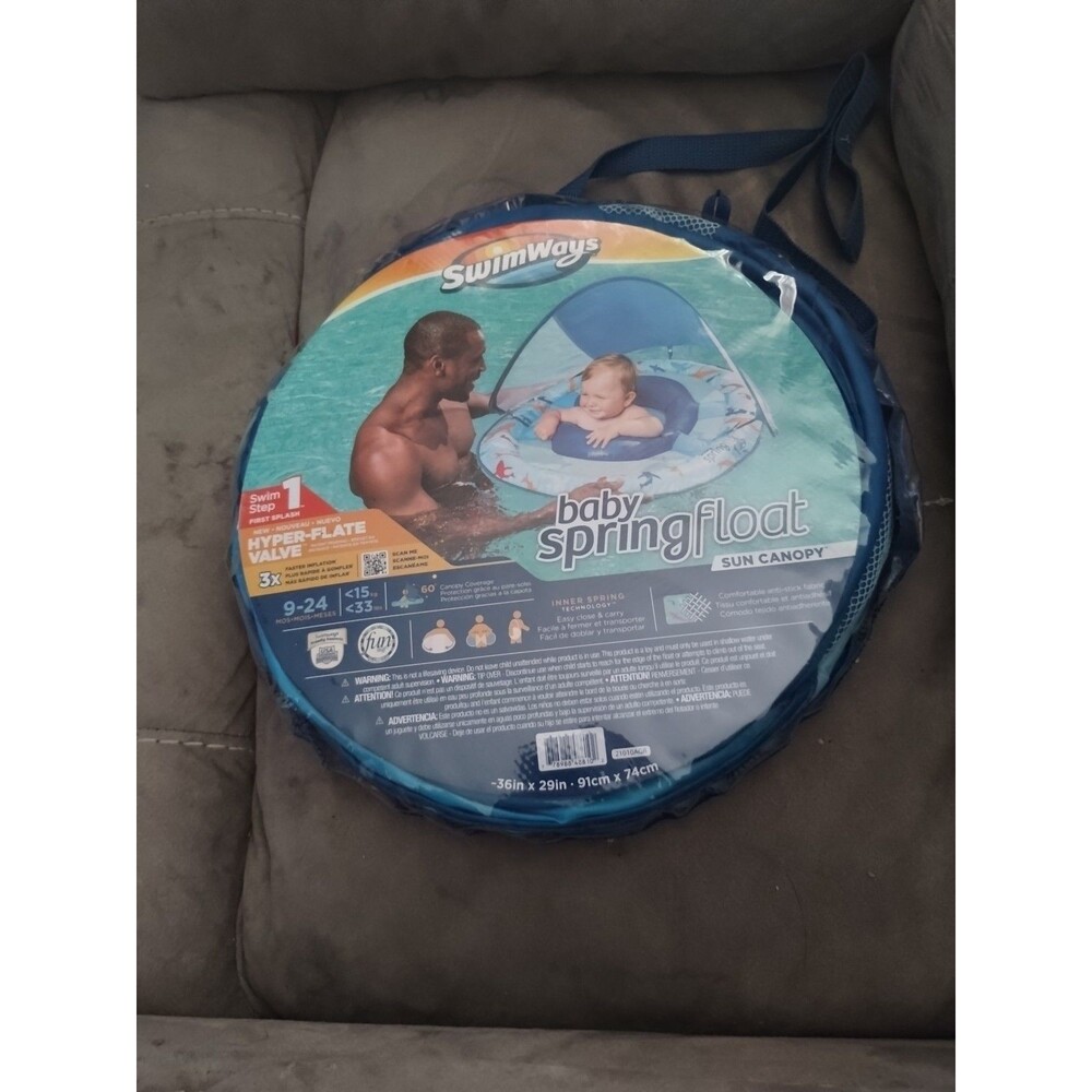 SwimWays Shark Baby Spring Float with Canopy for 9-24 Months Water Fun